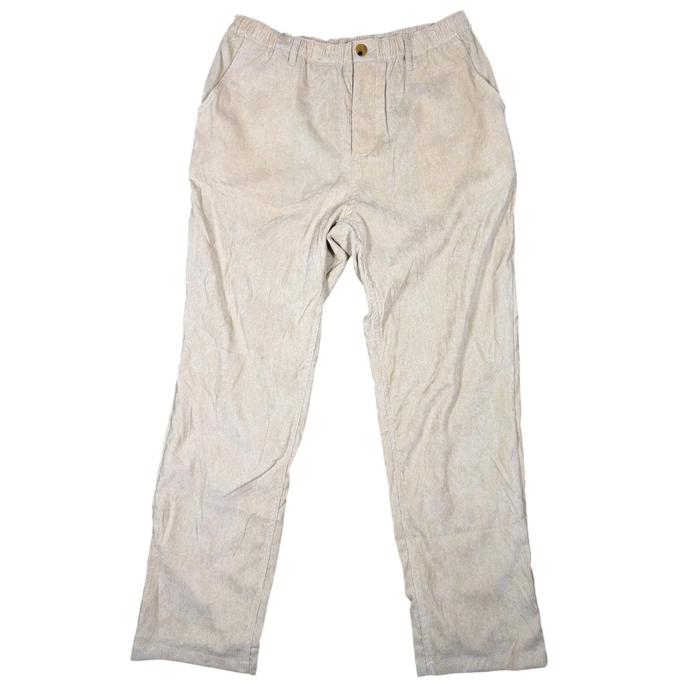 Commando Pants Mens L Corduroy Beige Elastic Waist Straight Leg Casual 761
